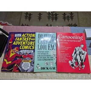 Vintage Drawing Cartoons Action‎ Figures Faces Comics Famtasy Lot Of 3 Books